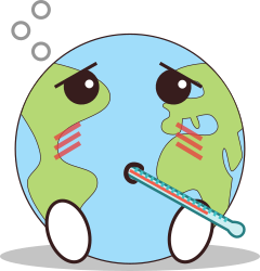 logo planète malade avec un thermomètre dans la bouche