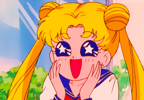 Gif animé de Sailor Moon en extase avec des étoiles dans les yeux