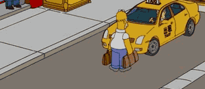 Gif animé de Omer Simpson face à un taxi qui tente de passer