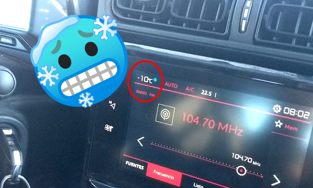 Température extérieure de -10°C affichée dans la voiture vers Tatio