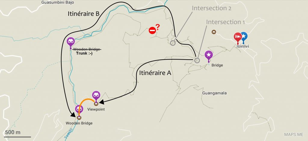 Plan de deux itinéraires alternatifs entre Isinlivi et Chugchilan
