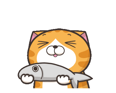 Gif animé d'un chat content qui jette un poisson en l'air