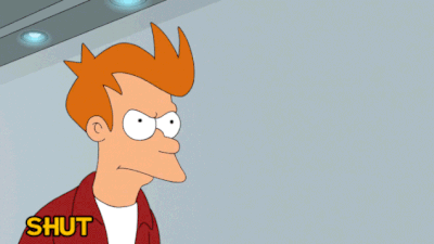 Gif animé de Fry de Futurama qui brandit des billets