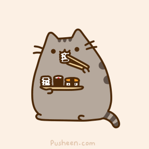 Gif animé d'un chat qui mange des sushis