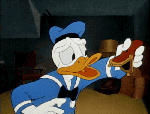 Gif animé de Donald Duck qui secoue son porte-monnaie vide
