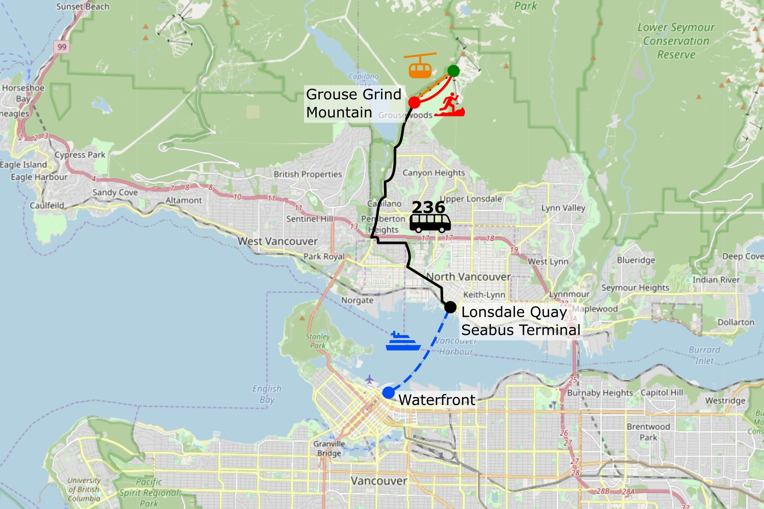 Carte de l'itinéraire pour Grouse Grind Mountain à Vancouver