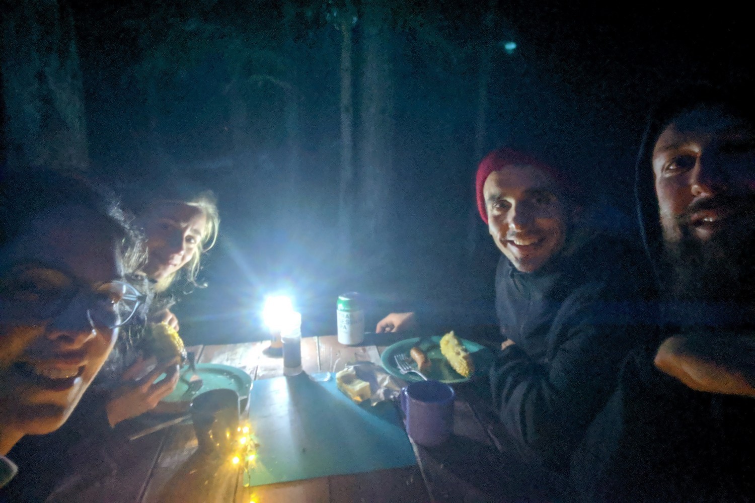 Salomé, Cilia, Lucas et Sylvain au camping de Rampart Creek