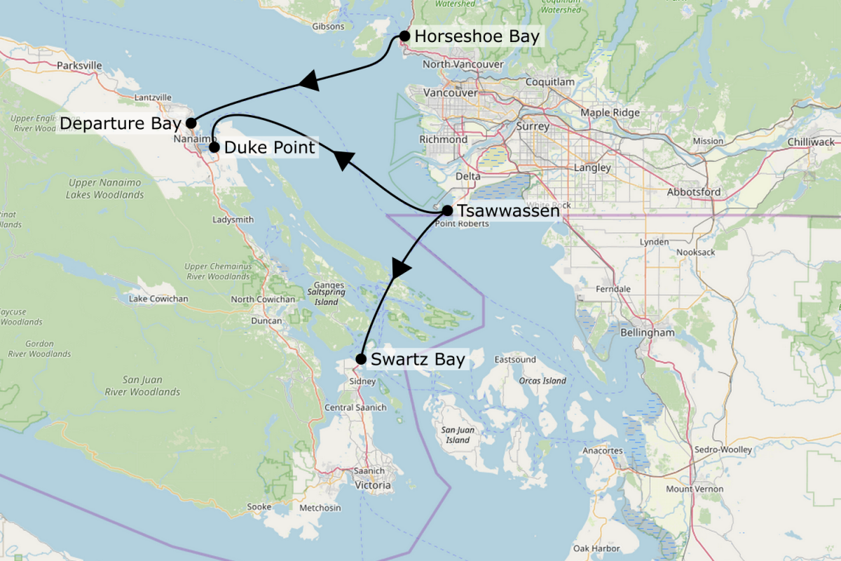 Vancouver Island Ferry Map Ferries From Vancouver To Victoria All